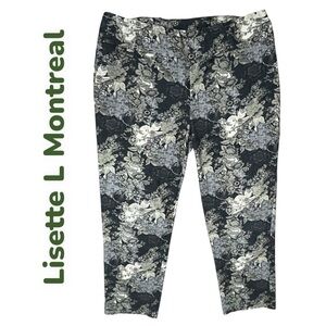 LISETTE Montreal Stretch Pull On Tropical Floral Pants Sz 10 Gray Cropped/Ankle